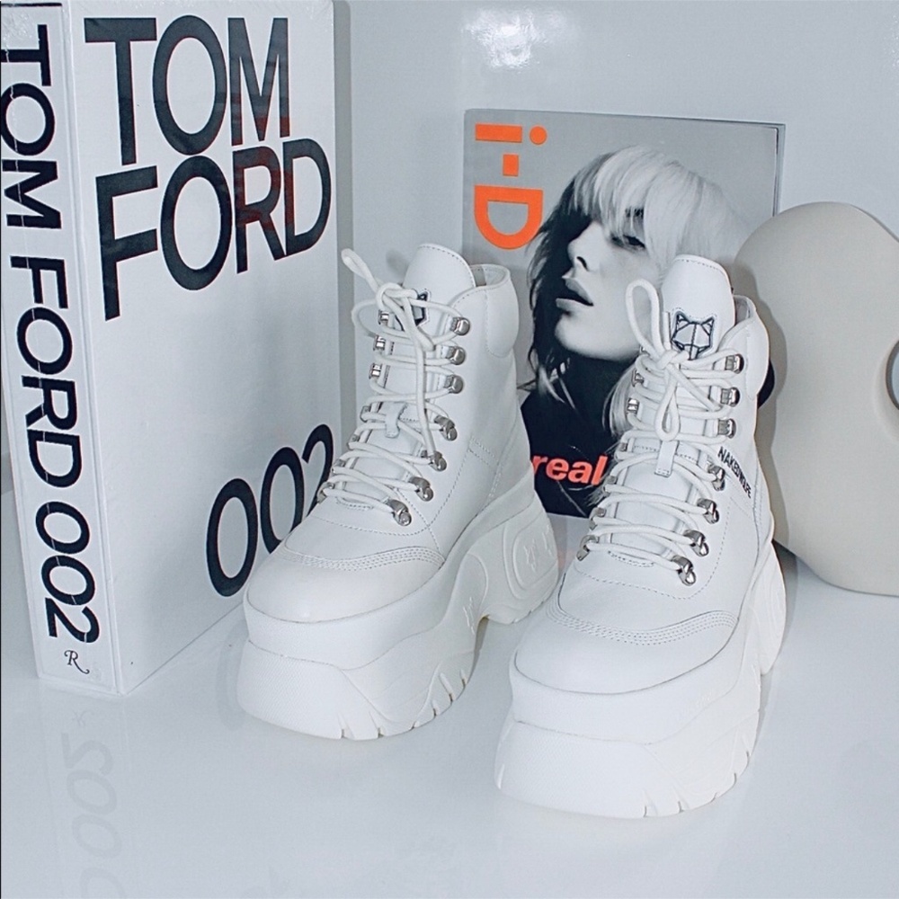 NAKED WOLFE Spike White Leather Boots